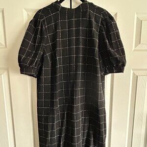 LOFT Black and White Windowpane Shift Dress, Size L